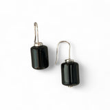 Black Obsidian Barrel Earrings – Sterling Silver Hooks