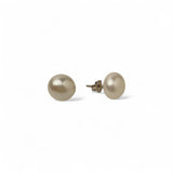 Classic button pearl stud earrings in rhodium‚ plated sterling silver