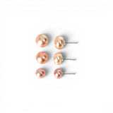 Classic button pink pearl stud earrings in rhodium plated sterling silver