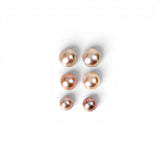 Classic button pink pearl stud earrings in rhodium plated sterling silver