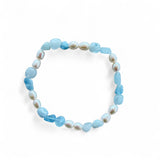 Aquamarine and Freshwater Pearl Bracelet – Elastic Fit, Alternating Design