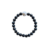 Faceted Onyx & Freshwater Pearl Bracelet – Elastic Fit