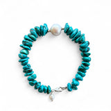 Natural Turquoise & Freshwater Pearl Bracelet – 20cm with Sterling Silver Lobster Clasp