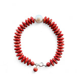Red Coral & Freshwater Pearl Bracelet – 20cm with Sterling Silver Lobster Clasp