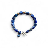 Sodalite Cube Bracelet with Sterling Silver Beads – 20cm Toggle Clasp