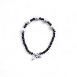 Black Spinel and Freshwater Pearl Bracelet – 18cm with Sterling Silver Toggle Clasp