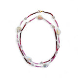 Gradient Pink Sapphire and Pearl Necklace – 80cm with 9k Yellow Gold Fittings