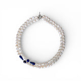 Double Strand Freshwater Pearl and Lapis Necklace – 39cm & 42cm, Sterling Silver Toggle Clasp