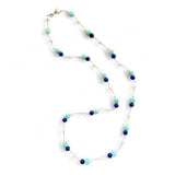 Amazonite, Lapis, and Pearl Tin Cup Necklace – 90cm on Tan Silk with Sterling Silver Fittings