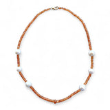 Spessartine Garnet and Freshwater Pearl Necklace – 50cm with 9K Yellow Gold Clasp