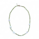 Peridot Cube Necklace with Rose Quartz, Pearls & Sterling Silver – 45cm