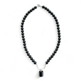 Black Tourmaline and Obsidian Pendant Necklace – 45cm with Sterling Silver Accent