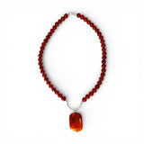 Carnelian and Banded Agate Pendant Necklace – 45cm with Sterling Silver Accent