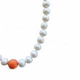 Graduated Freshwater Pearl Necklace with Pink Coral Accent – 45cm Sterling Silver Ball Clasp