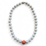 Graduated Freshwater Pearl Necklace with Pink Coral Accent – 45cm Sterling Silver Ball Clasp