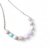 Pink Beryl and Aquamarine Necklace – 50cm Sterling Silver Cable Chain