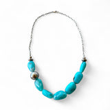 Amazonite Pebble Necklace with Sterling Silver Chain, 50cm.