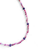 Pink Tourmaline and Amethyst Necklace – 55cm with Sterling Silver Ball Clasp