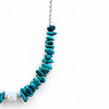 Turquoise Chip and Pearl Necklace – 50cm Sterling Silver Belcher Chain
