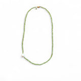 Faceted Peridot beads Dainty Necklace with Off-Centre Freshwater Pearl – Asymmetric Design - 45cm
