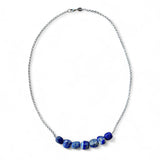 Minimalist Sodalite Cubes Necklace – 45cm Sterling Silver Belcher Chain