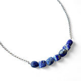 Minimalist Sodalite Cubes Necklace – 45cm Sterling Silver Belcher Chain
