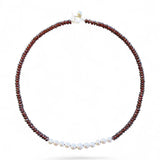 Garnet and Freshwater Pearl Necklace – 45cm Sterling Silver
