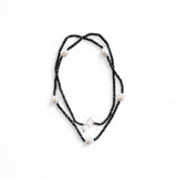 Black Spinel and Freshwater Pearl Tin Cup Necklace – 60cm with Sterling Silver Toggle Clasp