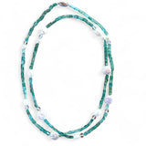 Teal Apatite and Freshwater Pearl Necklace – 90cm with Clear Quartz and Sterling Silver