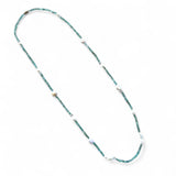 Teal Apatite and Freshwater Pearl Necklace – 90cm with Clear Quartz and Sterling Silver