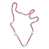 Rhodocrosite, Peridot, and Freshwater Pearl Necklace – 77cm with Sterling Silver Toggle Clasp