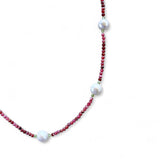 Rhodocrosite, Peridot, and Freshwater Pearl Necklace – 77cm with Sterling Silver Toggle Clasp