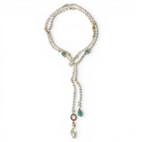 White Pearl Lariat with Amazonite & Citrine