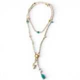 White Pearl Lariat with Amazonite & Citrine