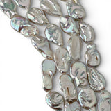 White Coin Baroque Flat Pearl Strand 13×18mm – 21cm